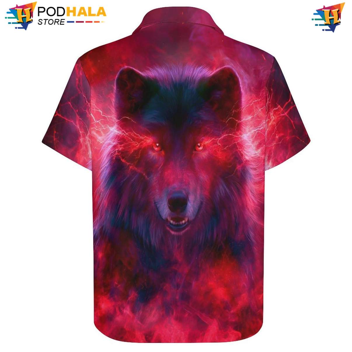 Red Lightning Wolf Short-sleeve button-up shirt Mens Moon Cool Galaxy Print Beachwear Red Lightning Wolf Short-sleeve button-up shirt Mens Moon Cool Galaxy Print Beachwear