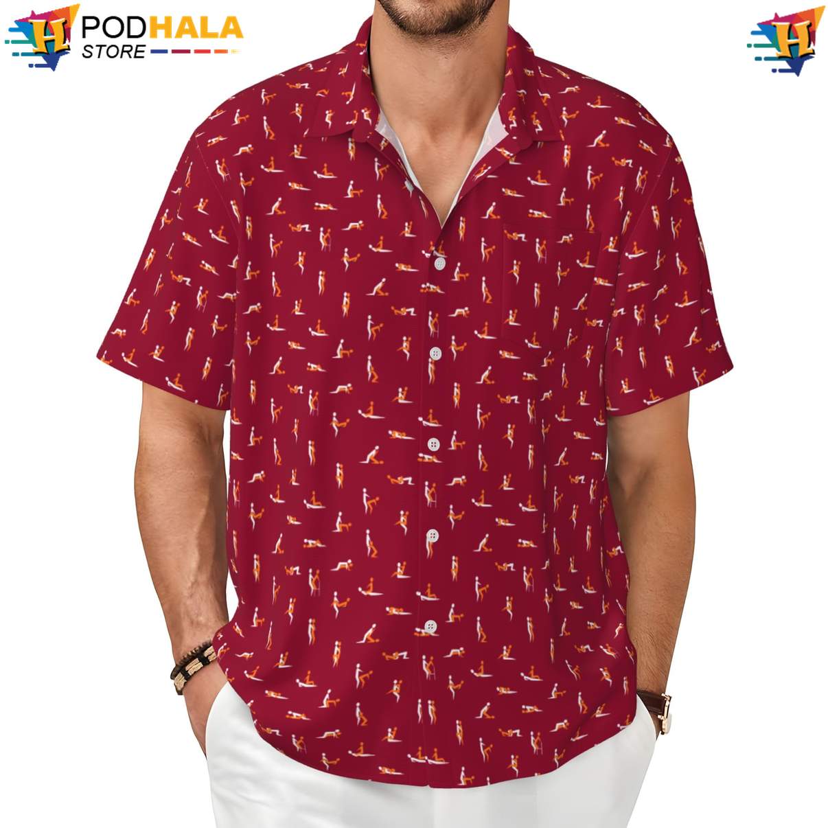 Red Love Hawaiian Shirt Pose Funny Mens Short Sleeve Button Up Beachwear