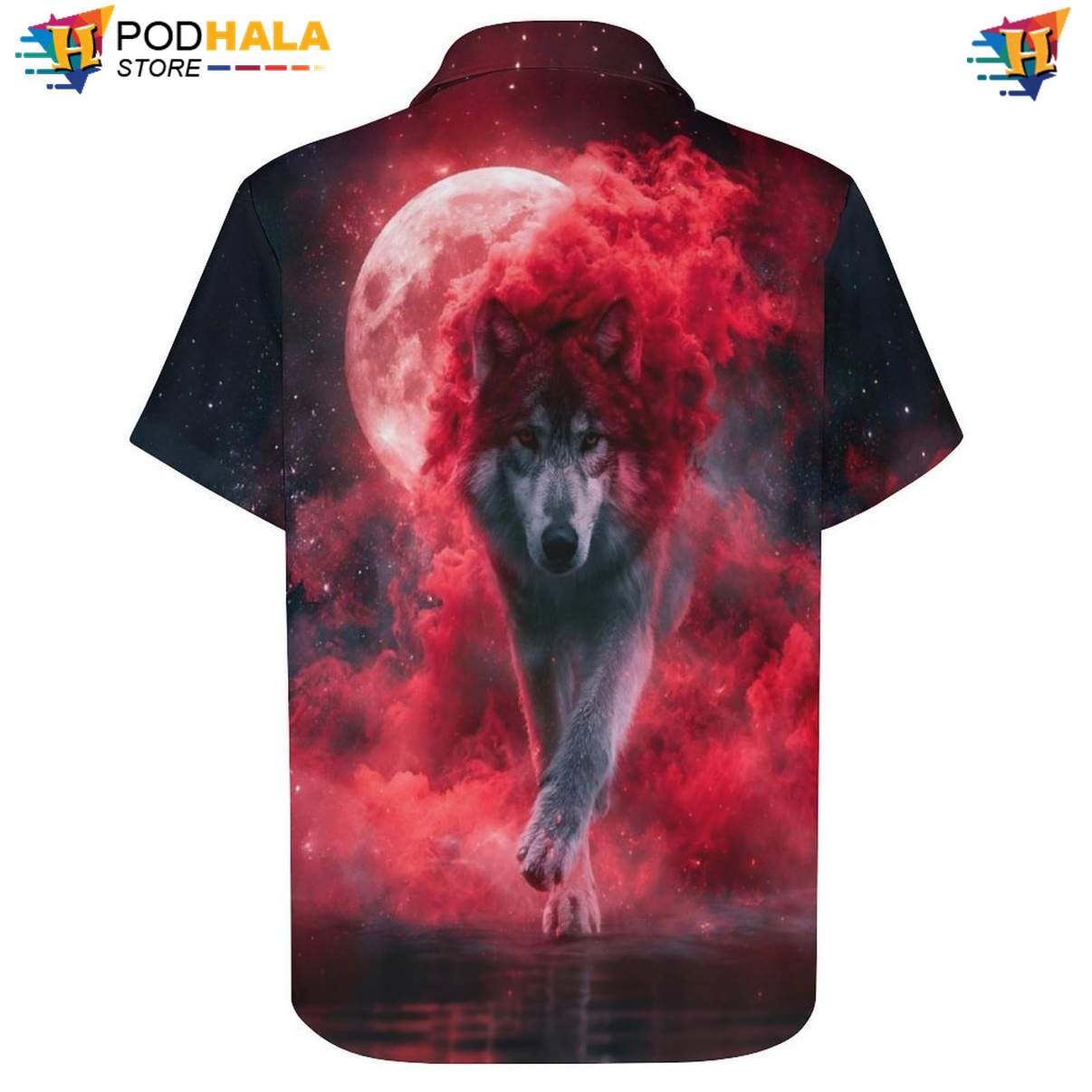 Red Nebula Wolf Tropical Shirt Mens Cool Galaxy Print Casual Beach Festival Gear Red Nebula Wolf Tropical Shirt Mens Cool Galaxy Print Casual Beach Festival Gear