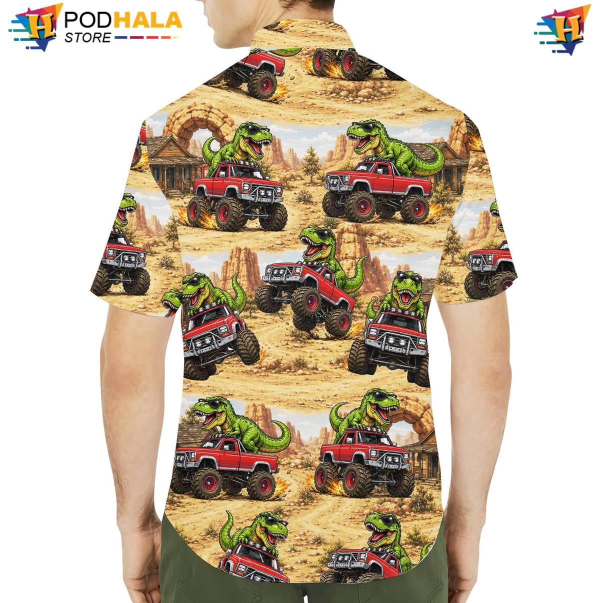 Red TRex Fire Aloha Shirt Mens Novelty Beach Festival Island Vibe Outfit Red TRex Fire Aloha Shirt Mens Novelty Beach Festival Island Vibe Outfit