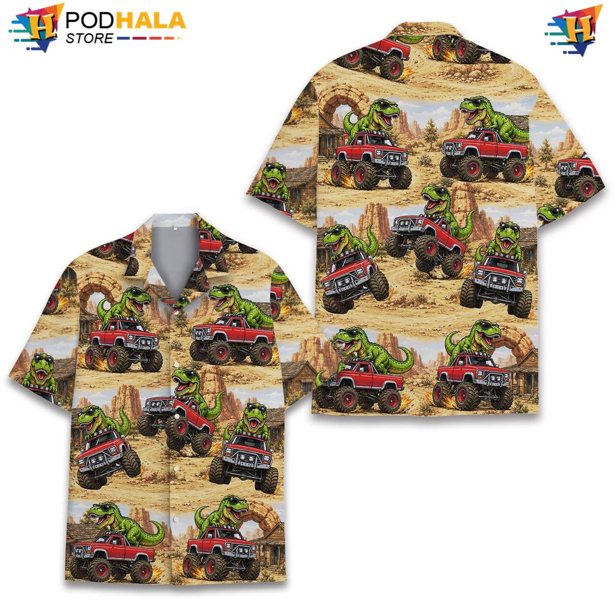 Red TRex Fire Short-sleeve button-up shirt Mens Novelty Beach Festival Island Vibe Outfit Red TRex Fire Short-sleeve button-up shirt Mens Novelty Beach Festival Island Vibe Outfit