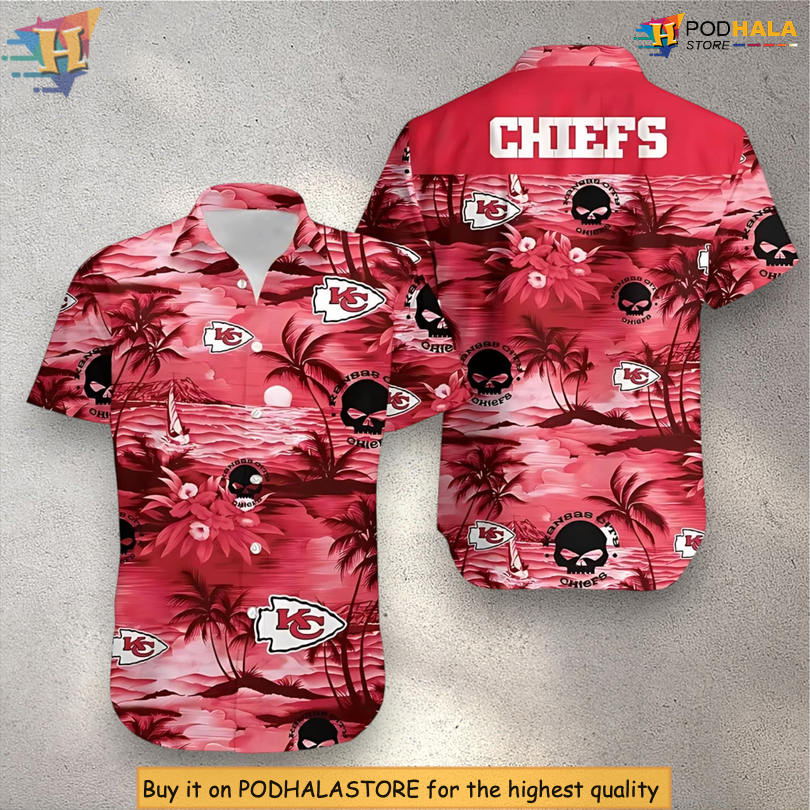 Red Tropical Sunset Graphic Kansas City Chiefs Short Sleeve Hawaiian Shirt