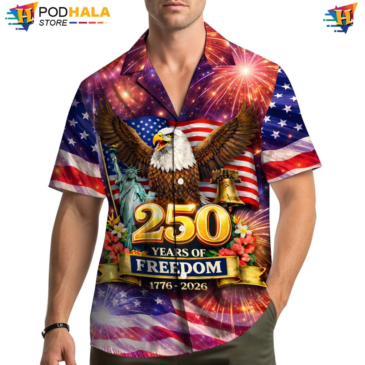 Red USA 250th Anniversary Aloha Shirt Mens Patriotic Fourth Of July Gear