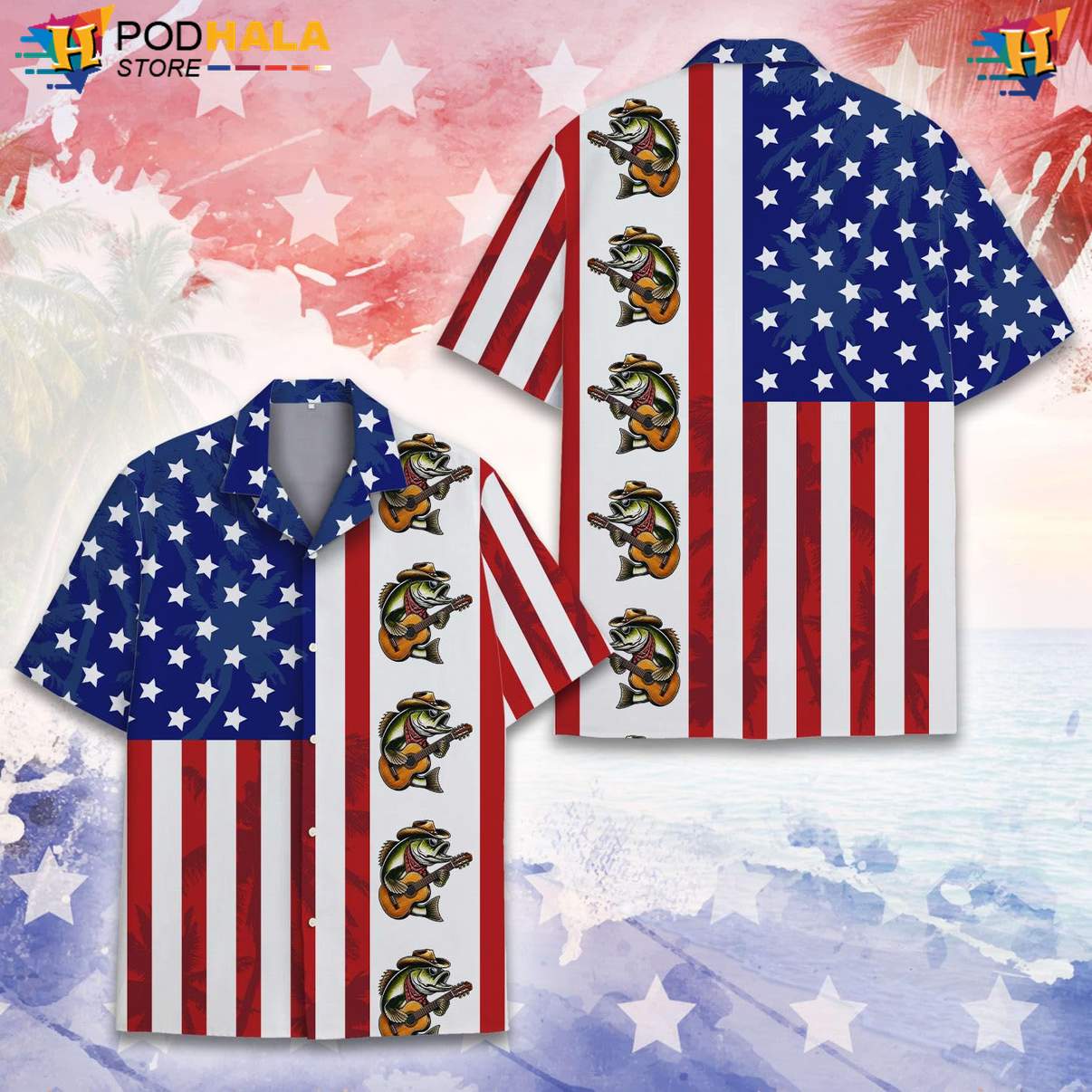 Red USA Fishing Flag Short-sleeve button-up shirt Mens Patriotic Fourth Of July Apparel Red USA Fishing Flag Short-sleeve button-up shirt Mens Patriotic Fourth Of July Apparel