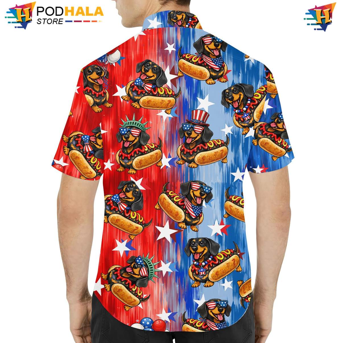 Red USA Flag Hotdog Aloha Shirt Mens Patriotic Fourth Of July Cookout Red USA Flag Hotdog Aloha Shirt Mens Patriotic Fourth Of July Cookout