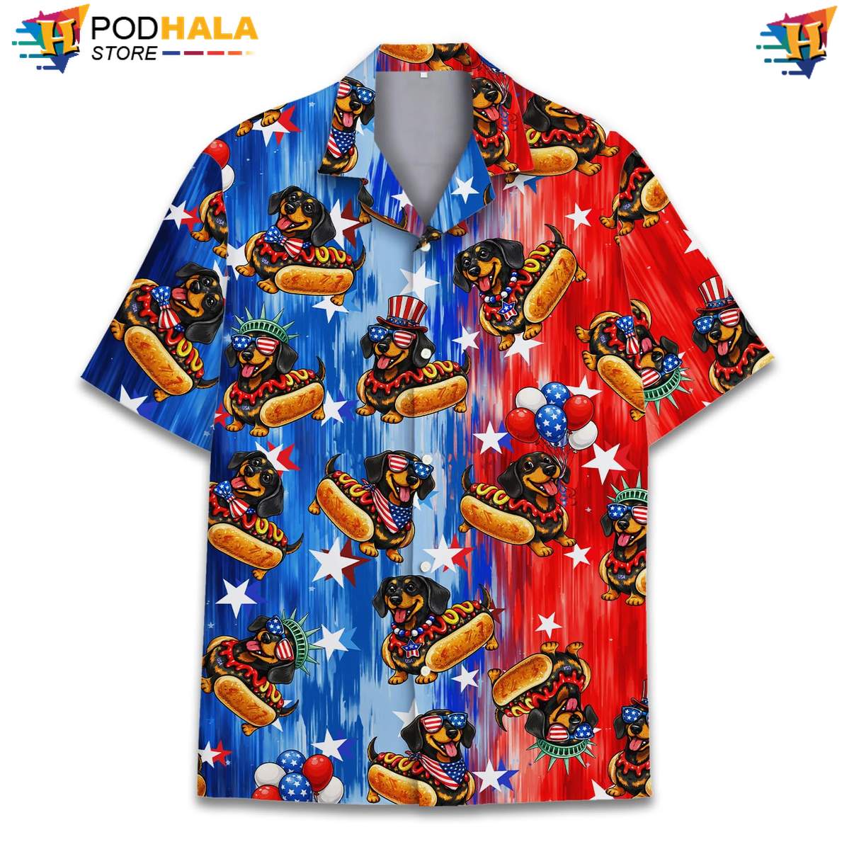 Red USA Flag Hotdog Aloha Shirt Mens Patriotic Fourth Of July Cookout Red USA Flag Hotdog Aloha Shirt Mens Patriotic Fourth Of July Cookout