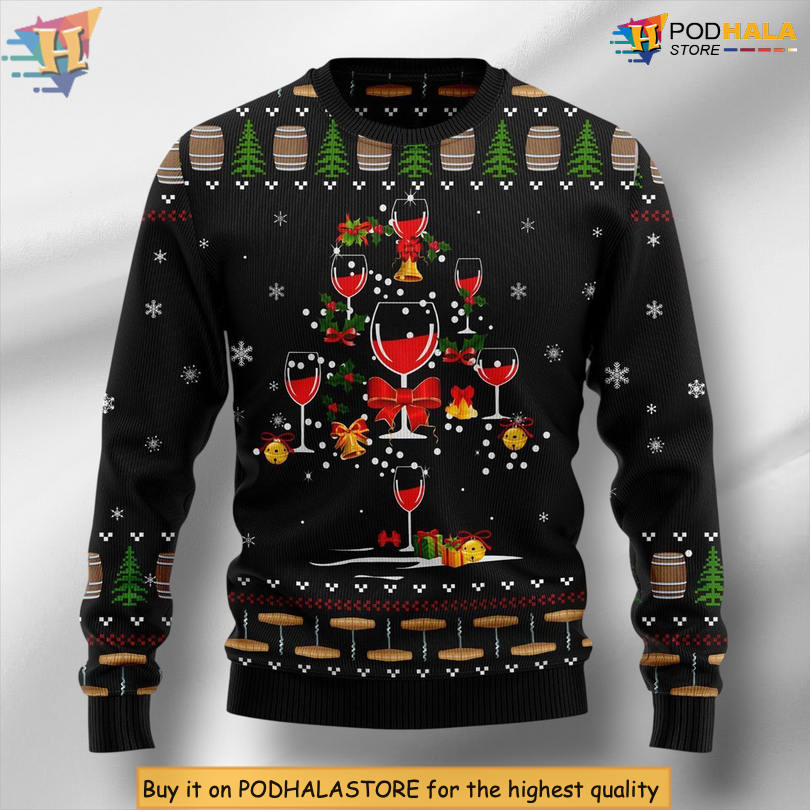 Red Wine Lover Quote Funny Festive Drink Theme Holiday Christmas Sweater