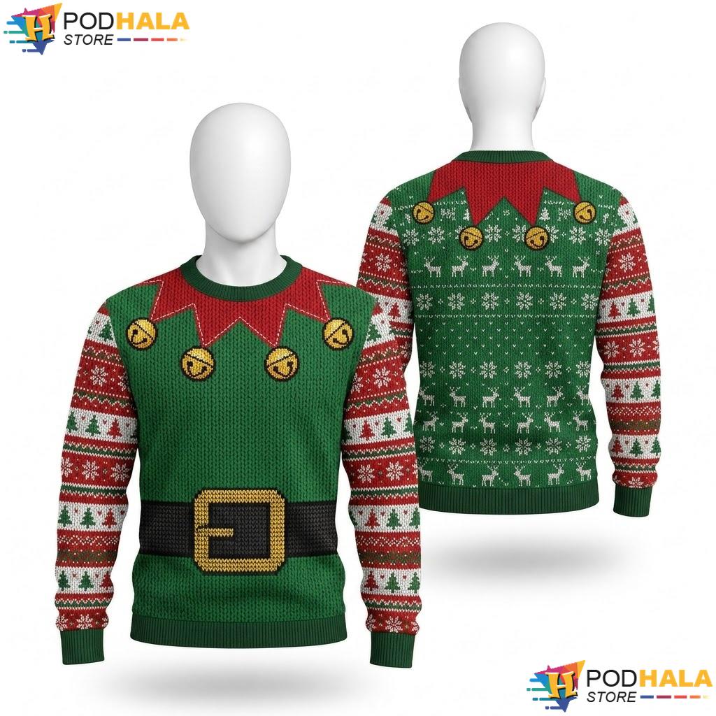 Reindeer Bells Ugly Christmas Sweater Festive Elf Costume Apparel Top