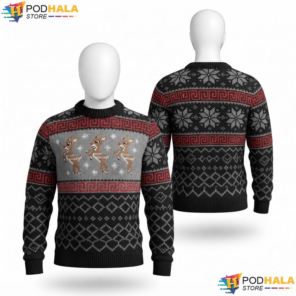 Reindeer Black Ugly Xmas Sweater Funny Holiday Mens Winter Wear Top