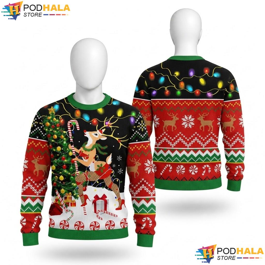 Reindeer Candy Festive Holiday Sweater Cute Christmas Fun Apparel Mens