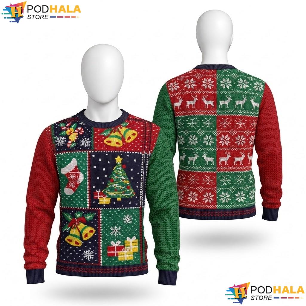 Reindeer Festive Tree Ugly Sweater Playful Christmas Holiday Elements