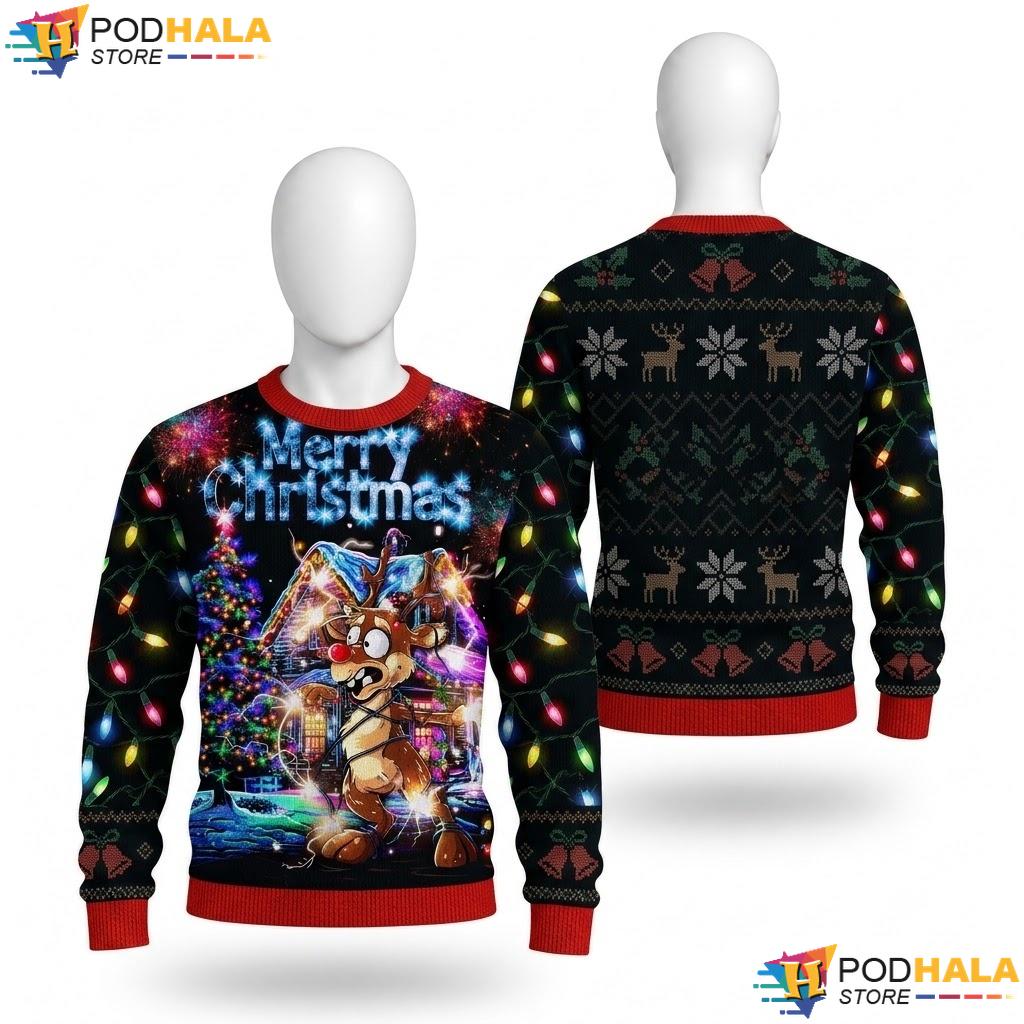 Reindeer Funny Ugly Christmas Sweater Cute Holiday Mens Graphic Top