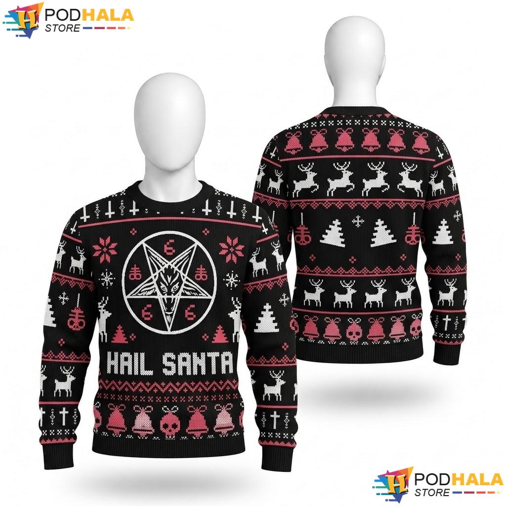 Reindeer Hail Santa Pentagram Ugly Xmas Sweater Festive Christmas Party