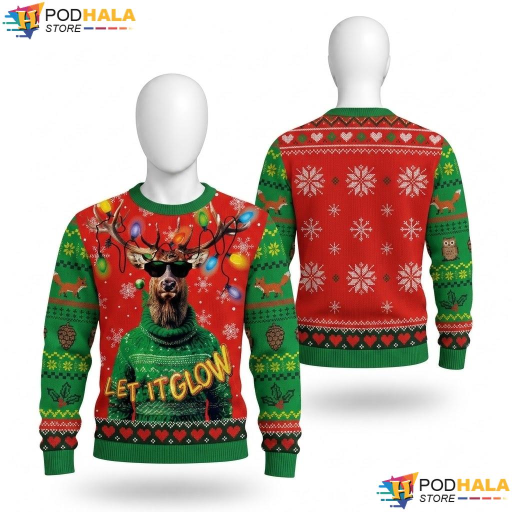Reindeer Let Glow Ugly Xmas Sweater Humorous Festive Holiday Outfit