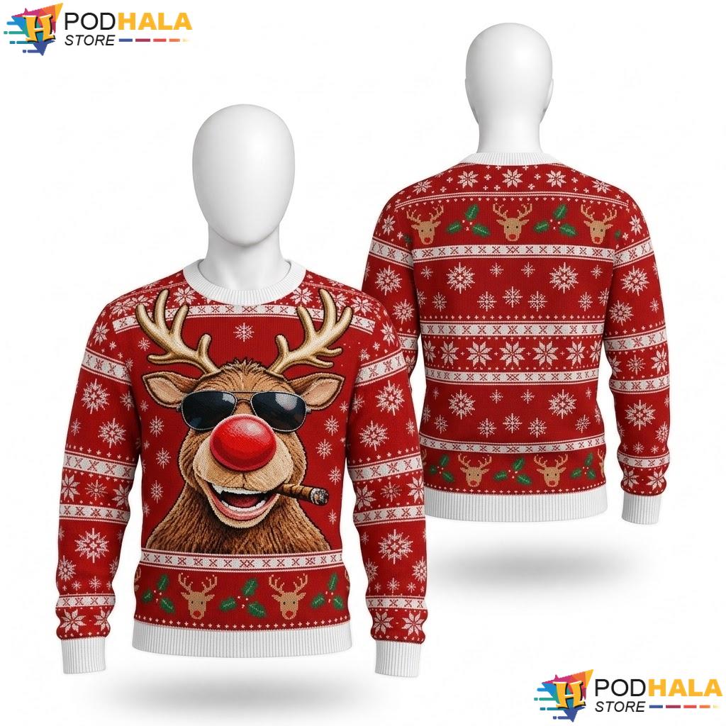 Reindeer Snowflake Vintage Ugly Christmas Sweater Funny Holiday Top