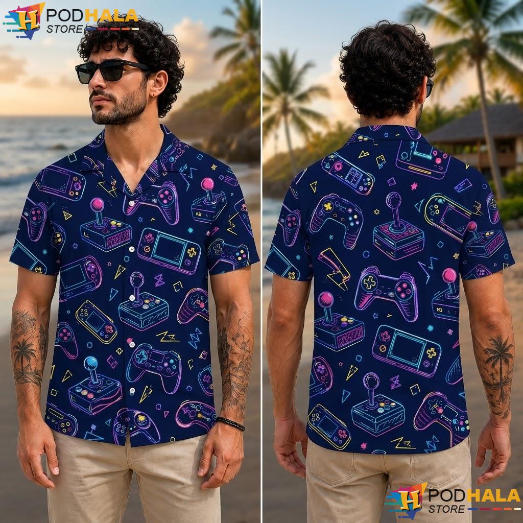 Retro 3d Game Graphic Tropical Shirt Colorful Playful Boys Summer Top Retro 3d Game Graphic Tropical Shirt Colorful Playful Boys Summer Top