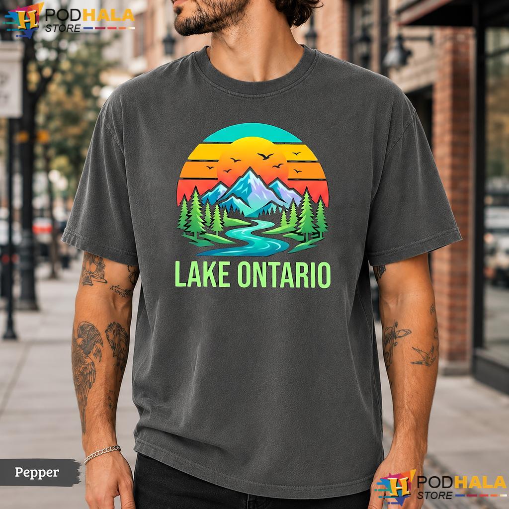 Retro Adventure Lake Ontario Comfort Colors T-Shirt Sunset Graphic Tee