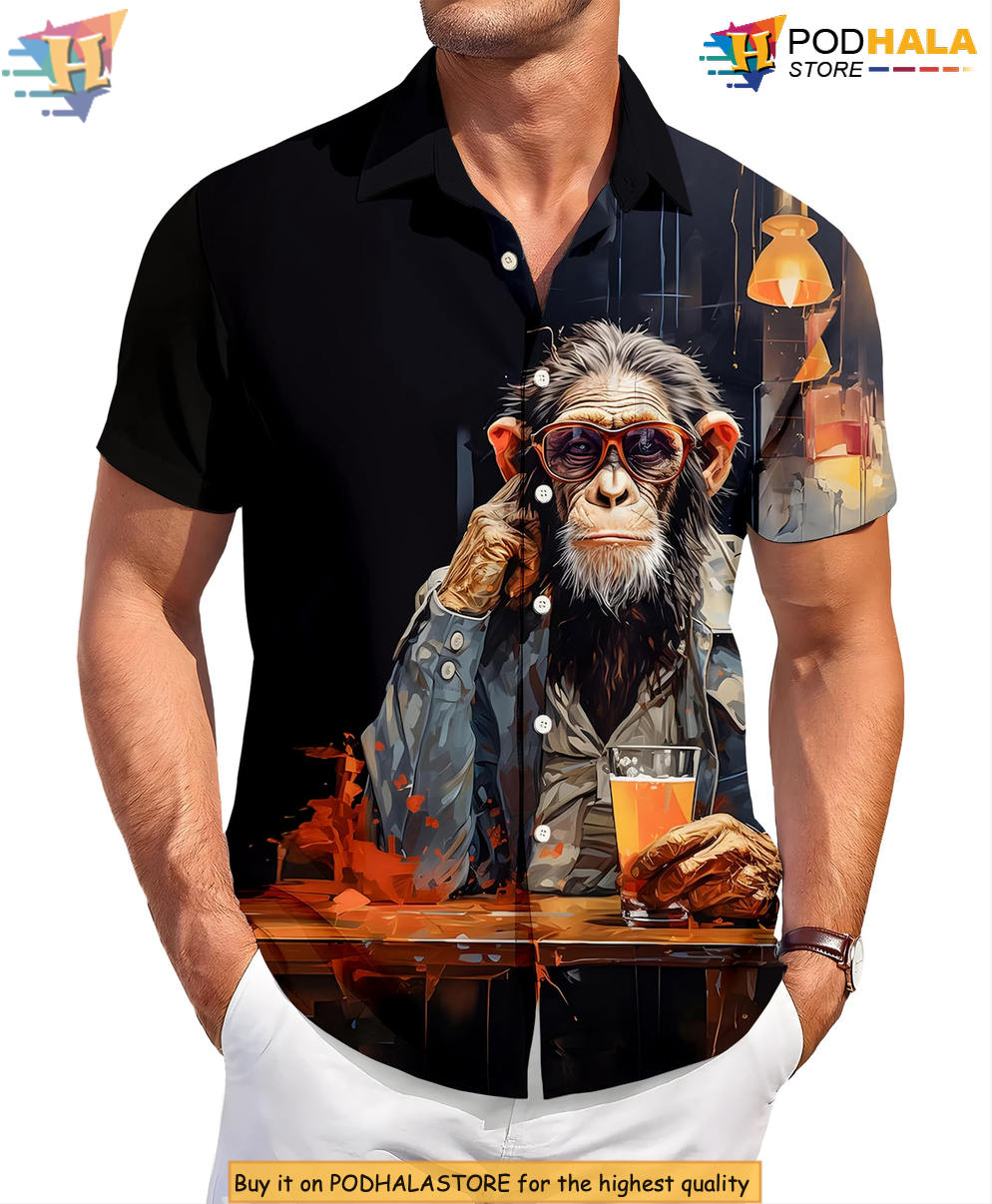 Retro Ape Beach Hawaiian Shirt 2026 Funny Printed Casual Summer Party Apparel