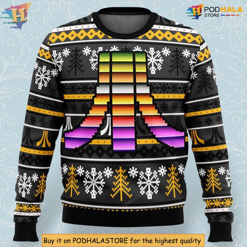 Retro Atari Logo Pixel Art Inspired Graphic Style Christmas Sweater