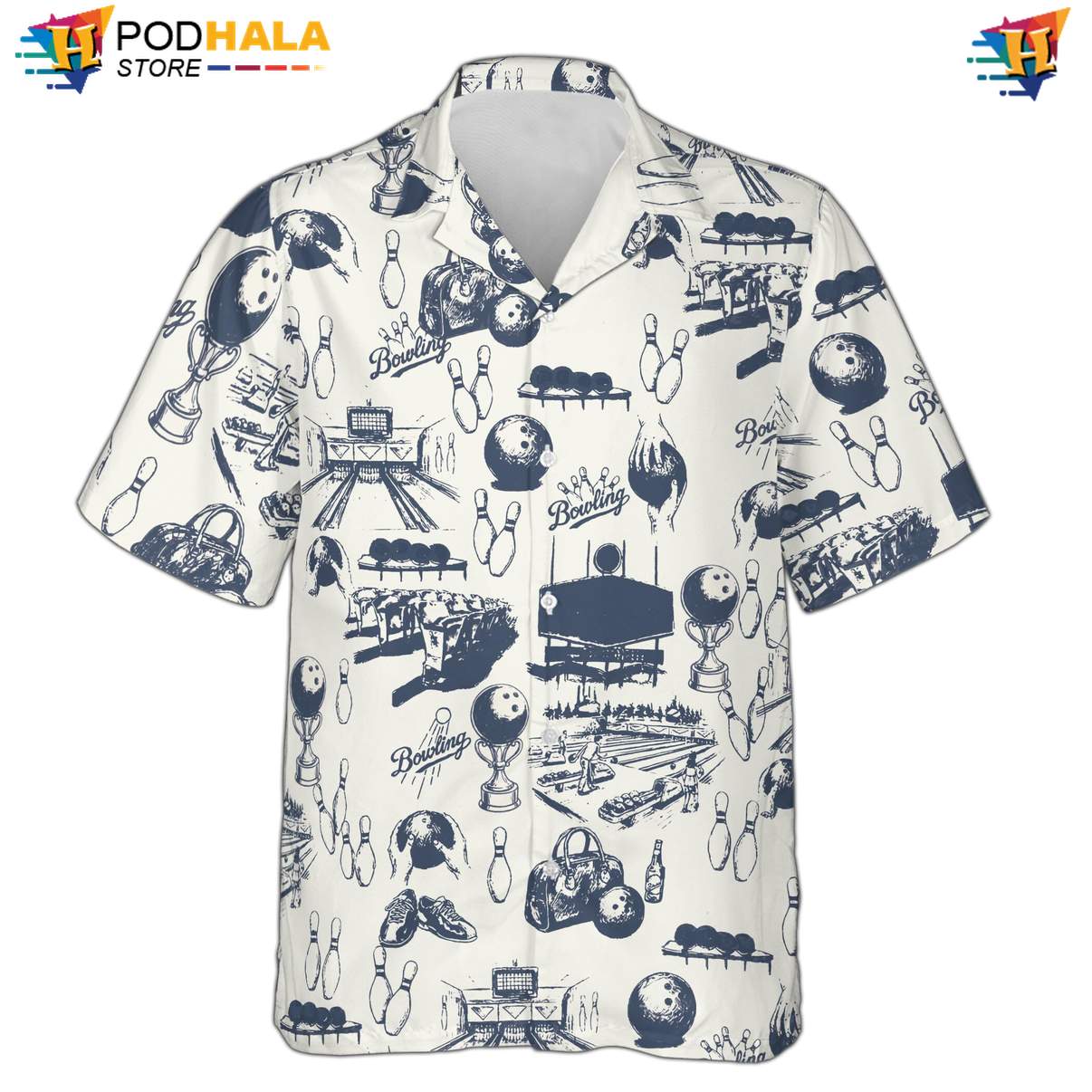 Retro Bowling Hawaiian Shirt Mens Tropical Beach Button Down Resort Outfit