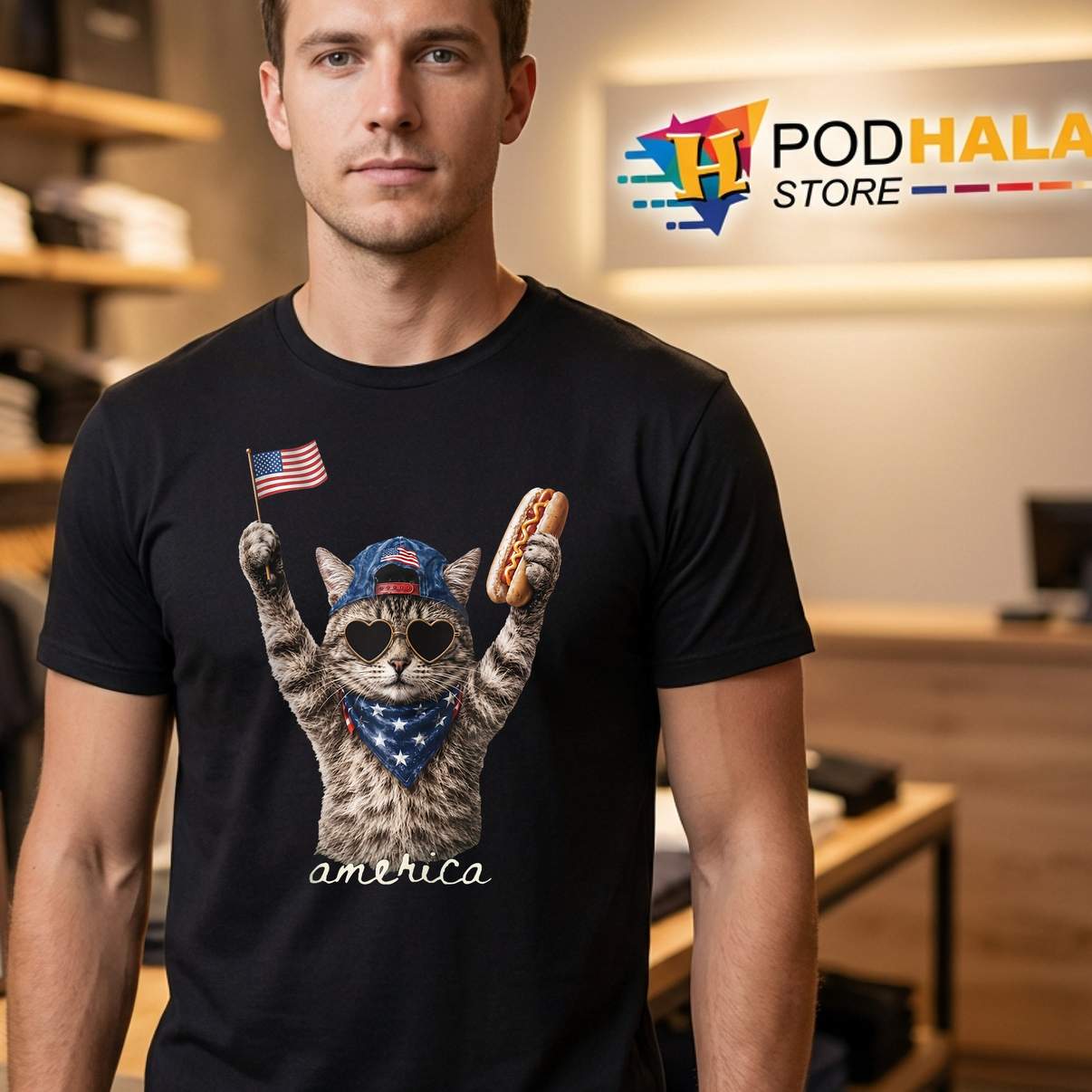 Retro Cat Hot Dog Tshirt Funny America Lovers Patriotic US Flag Graphic Gear Retro Cat Hot Dog Tshirt Funny America Lovers Patriotic US Flag Graphic Gear