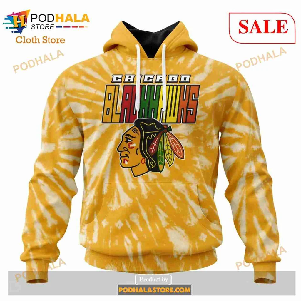 Retro Chicago Blackhawks 3d Hoodie With Vibrant Tie Dye Design