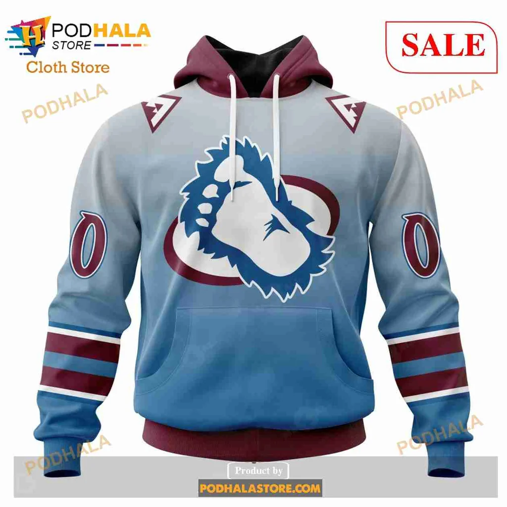 Retro Colorado Avalanche Bear Paw Hoodie With Gradient Design