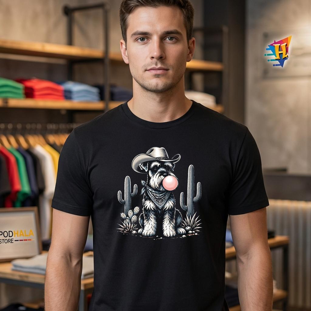 Retro Cowboy Schnauzer Shirt Blowing Bubble UFO Rodeo Western Graphic Retro Cowboy Schnauzer Shirt Blowing Bubble UFO Rodeo Western Graphic