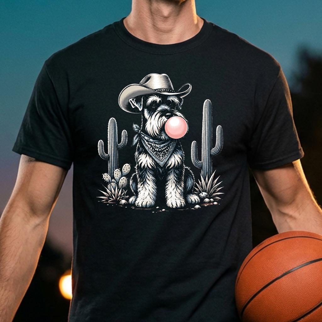 Retro Cowboy Schnauzer Tee Blowing Bubble UFO Rodeo Western Graphic Retro Cowboy Schnauzer Tee Blowing Bubble UFO Rodeo Western Graphic