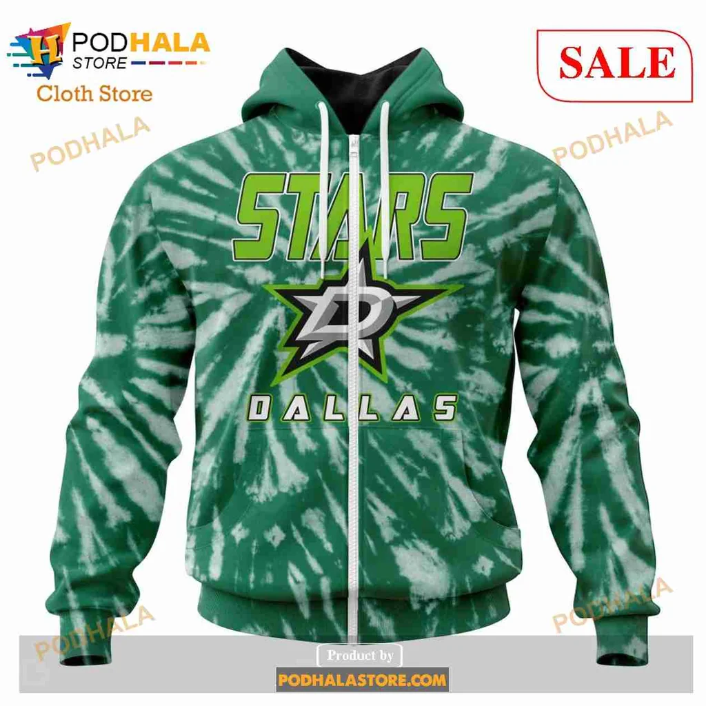 Retro Dallas Stars Tie Dye Hoodie, Vibrant 3d Sweatshirt For Nhl Fans - View 1 Retro Dallas Stars Tie Dye Hoodie, Vibrant 3d Sweatshirt For Nhl Fans - View 1