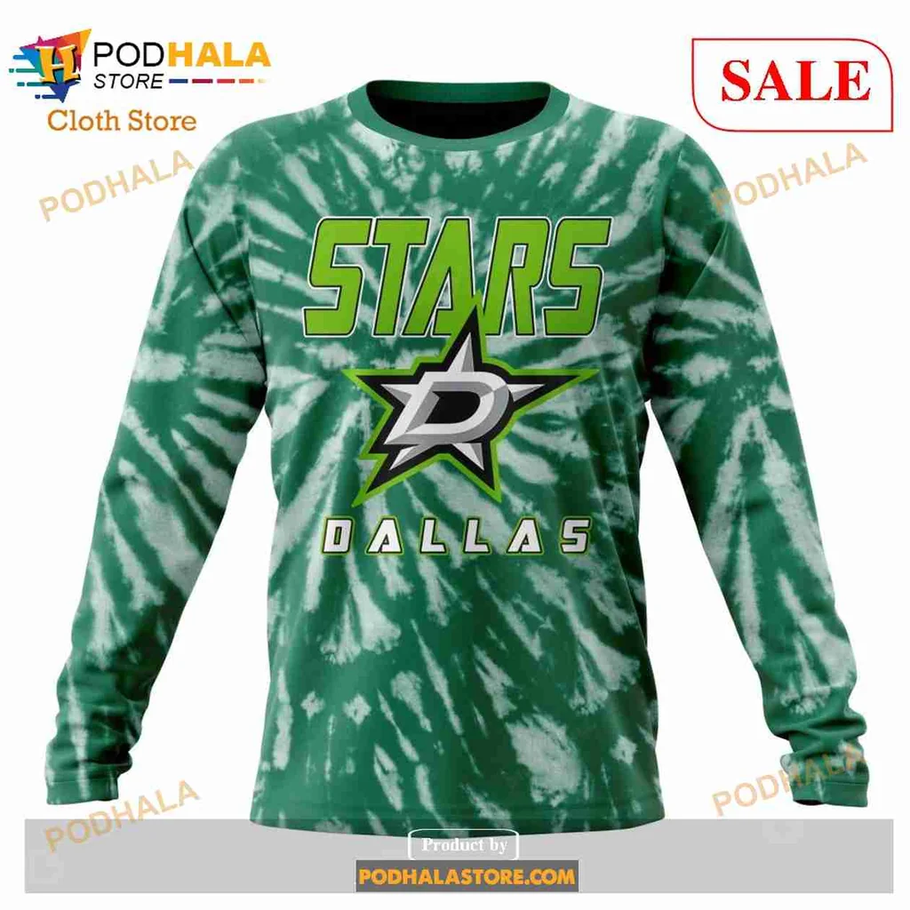 Retro Dallas Stars Tie Dye Hoodie, Vibrant 3d Sweatshirt For Nhl Fans - View 3 Retro Dallas Stars Tie Dye Hoodie, Vibrant 3d Sweatshirt For Nhl Fans - View 3