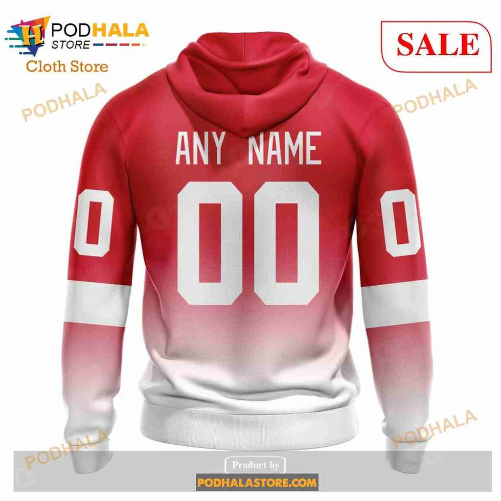 Retro Detroit Red Wings AOP Hoodie With Gradient Design And Wing Motifs Retro Detroit Red Wings AOP Hoodie With Gradient Design And Wing Motifs