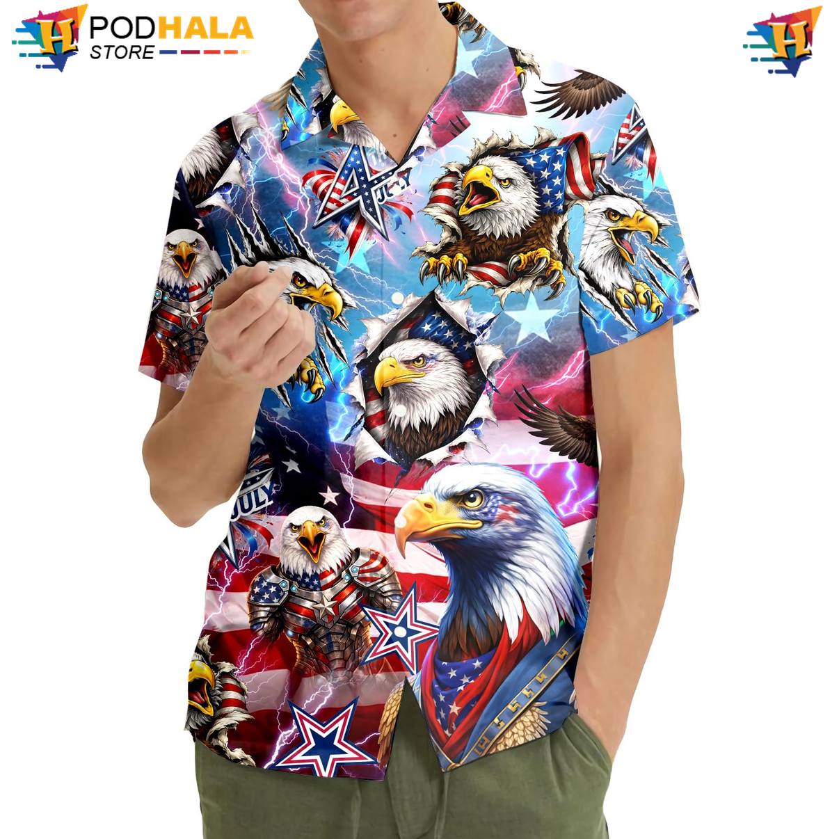 Retro Eagle Aloha Shirt Multicolor Mens Short Sleeve Summer Beach Top Retro Eagle Aloha Shirt Multicolor Mens Short Sleeve Summer Beach Top