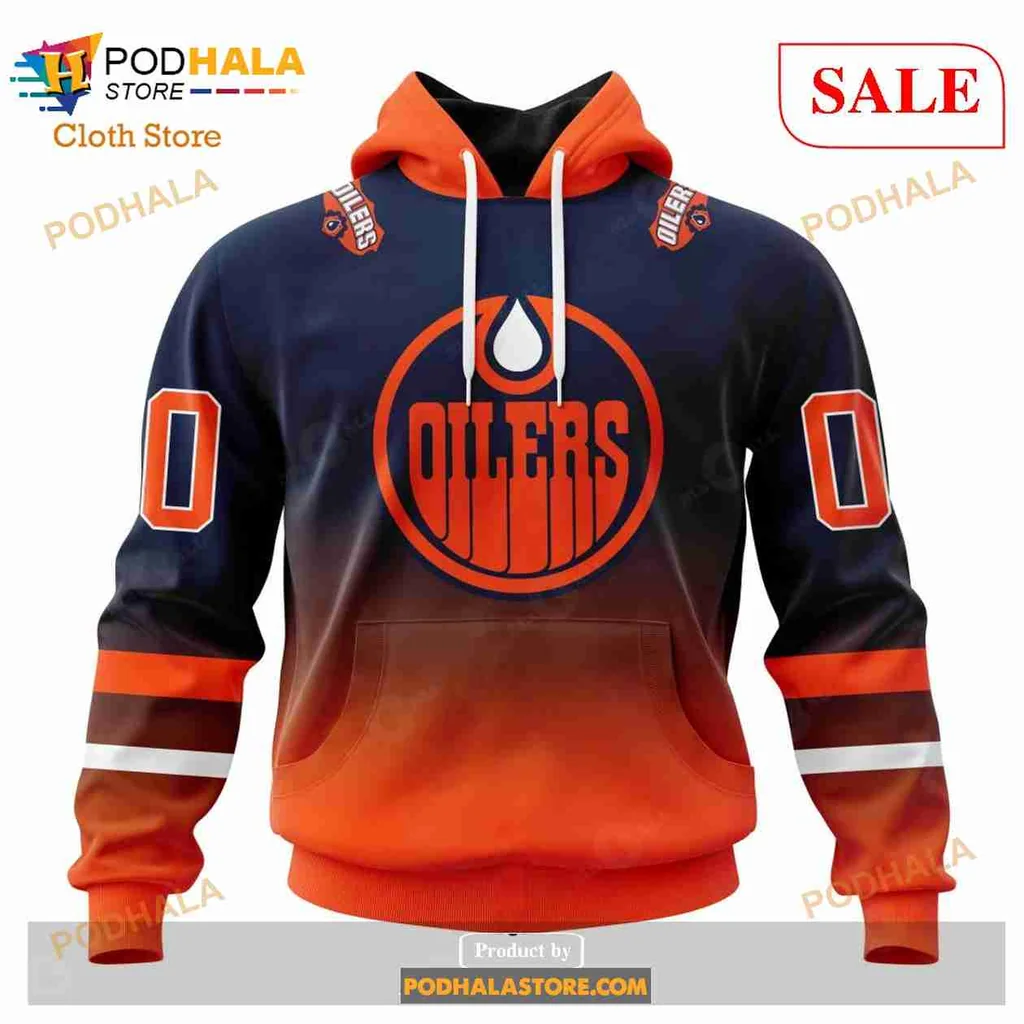 Retro Edmonton Oilers 3d Hoodie Featuring Gradient Design And Team Logo
