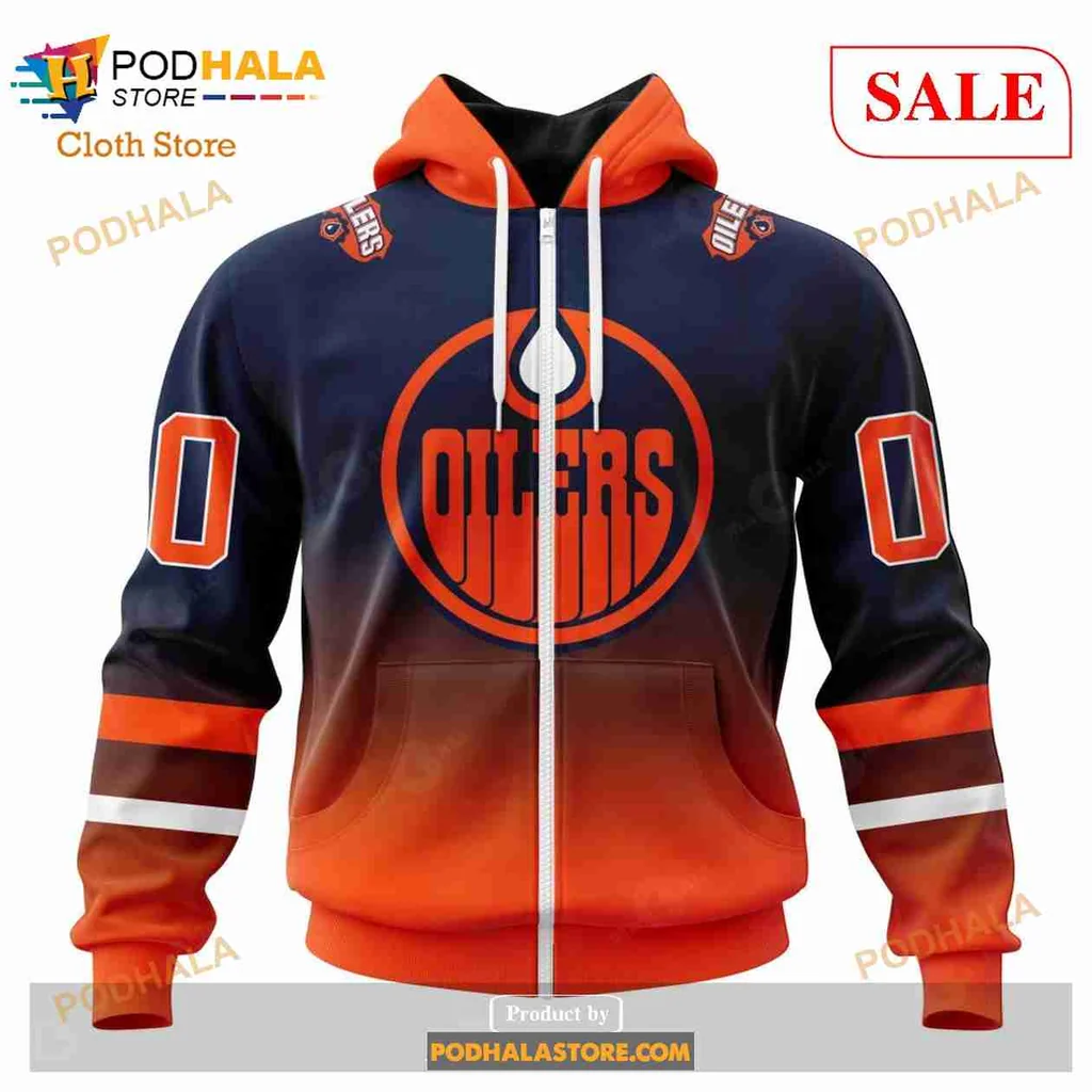 Retro Edmonton Oilers All Over Print Hoodie Featuring Gradient Design And Team Logo Retro Edmonton Oilers All Over Print Hoodie Featuring Gradient Design And Team Logo