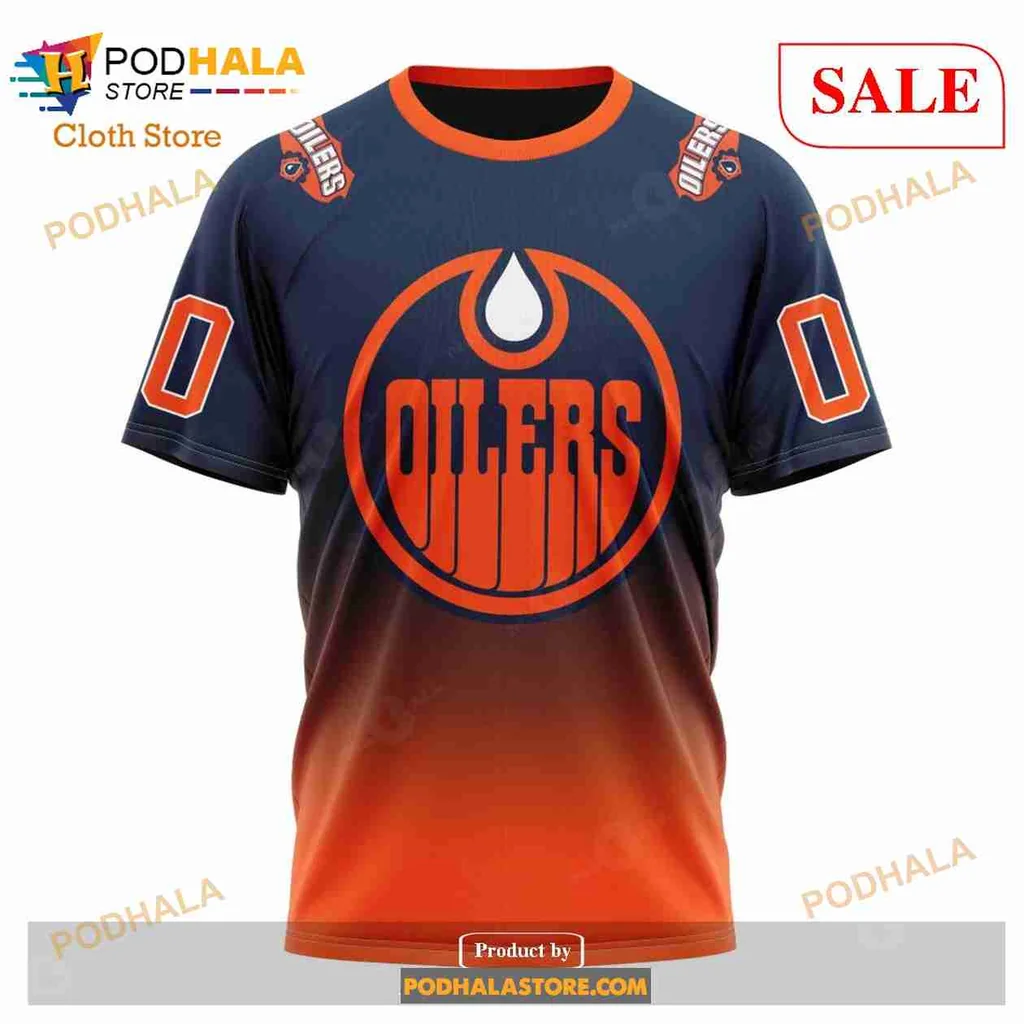 Retro Edmonton Oilers 3d Hoodie Featuring Gradient Design And Team Logo - Product View 6 Retro Edmonton Oilers 3d Hoodie Featuring Gradient Design And Team Logo - Product View 6