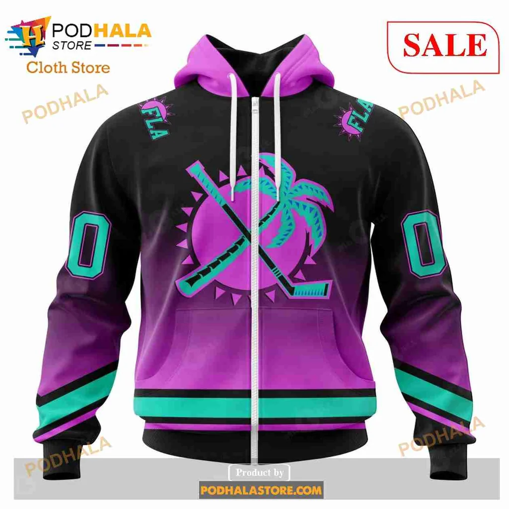 Retro Florida Panthers Palm Tree Hoodie With Gradient Design - View 1 Retro Florida Panthers Palm Tree Hoodie With Gradient Design - View 1