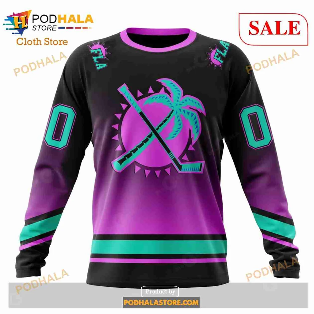 Retro Florida Panthers Palm Tree Hoodie With Gradient Design - View 3 Retro Florida Panthers Palm Tree Hoodie With Gradient Design - View 3