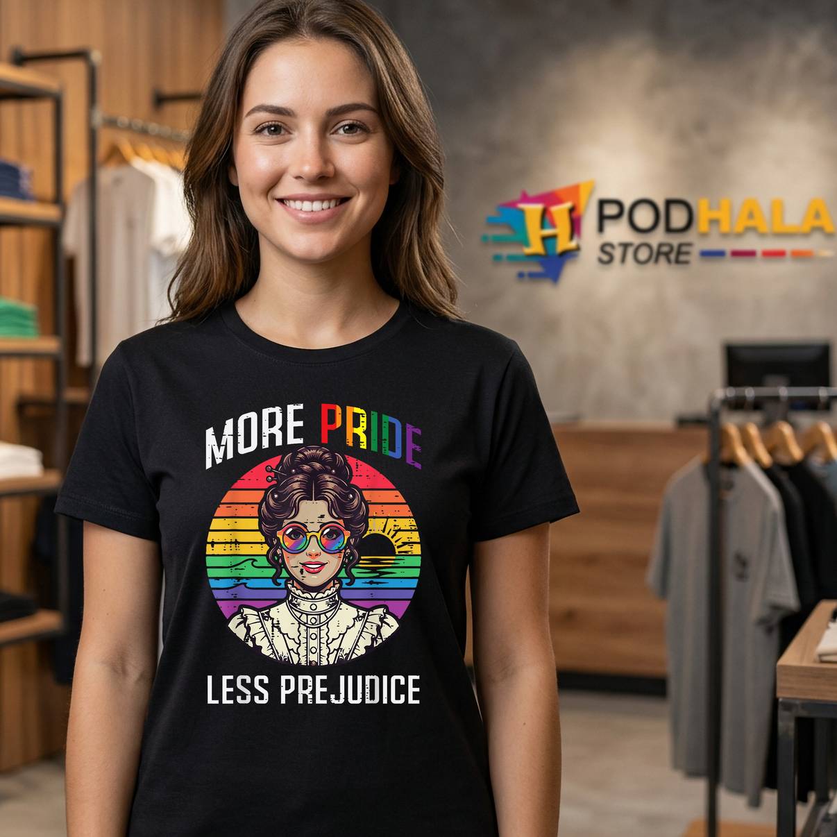 Retro More Pride Less Prejudice Shirt LGBTQ Gay Graphic Apparel For Men