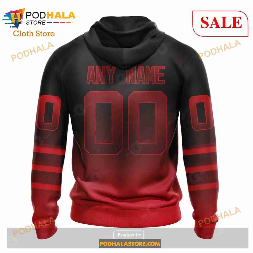 Retro New Jersey Devils Hoodie With Bold Gradient Design - View 2 Retro New Jersey Devils Hoodie With Bold Gradient Design - View 2