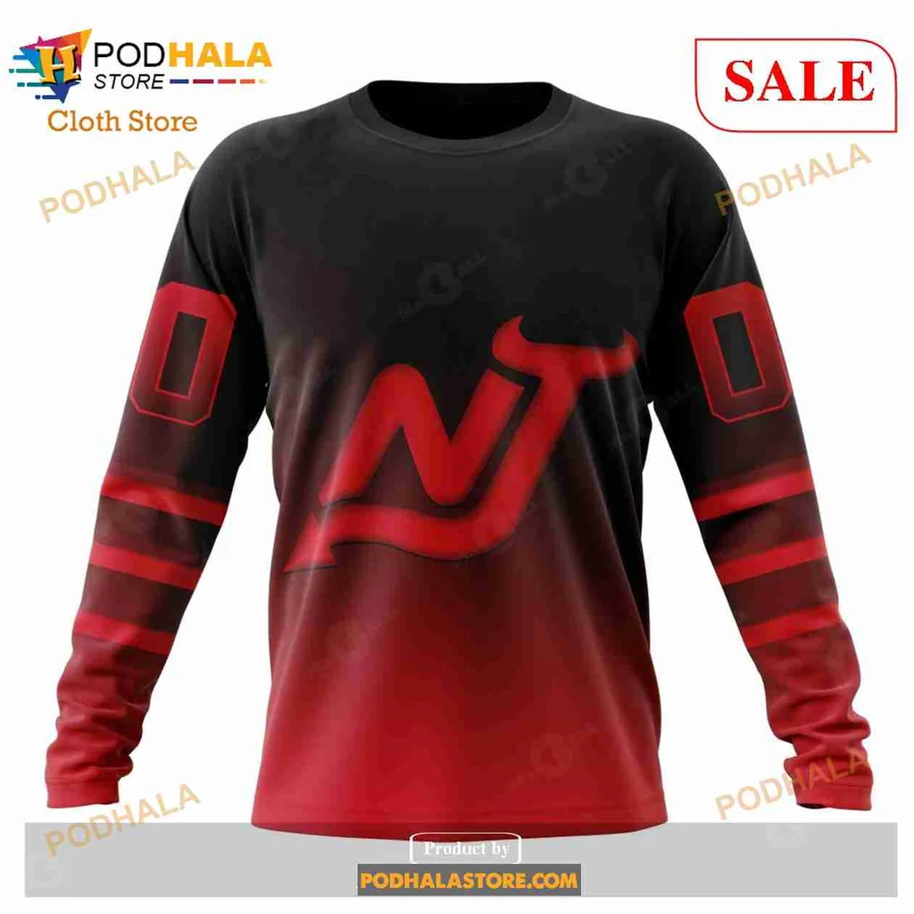 Retro New Jersey Devils Hoodie With Bold Gradient Design - View 3 Retro New Jersey Devils Hoodie With Bold Gradient Design - View 3