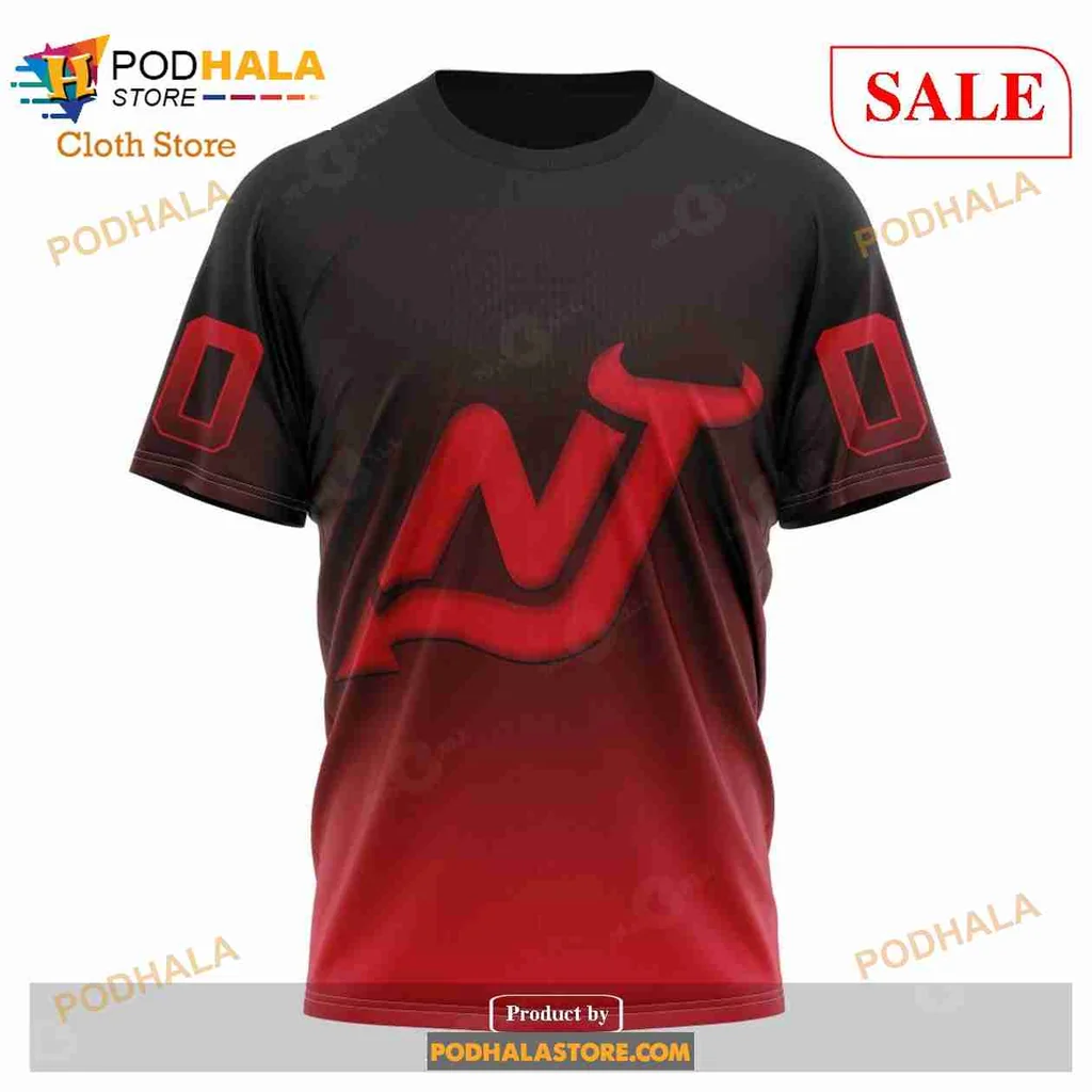 Retro New Jersey Devils Hoodie With Bold Gradient Design - Product View 6 Retro New Jersey Devils Hoodie With Bold Gradient Design - Product View 6