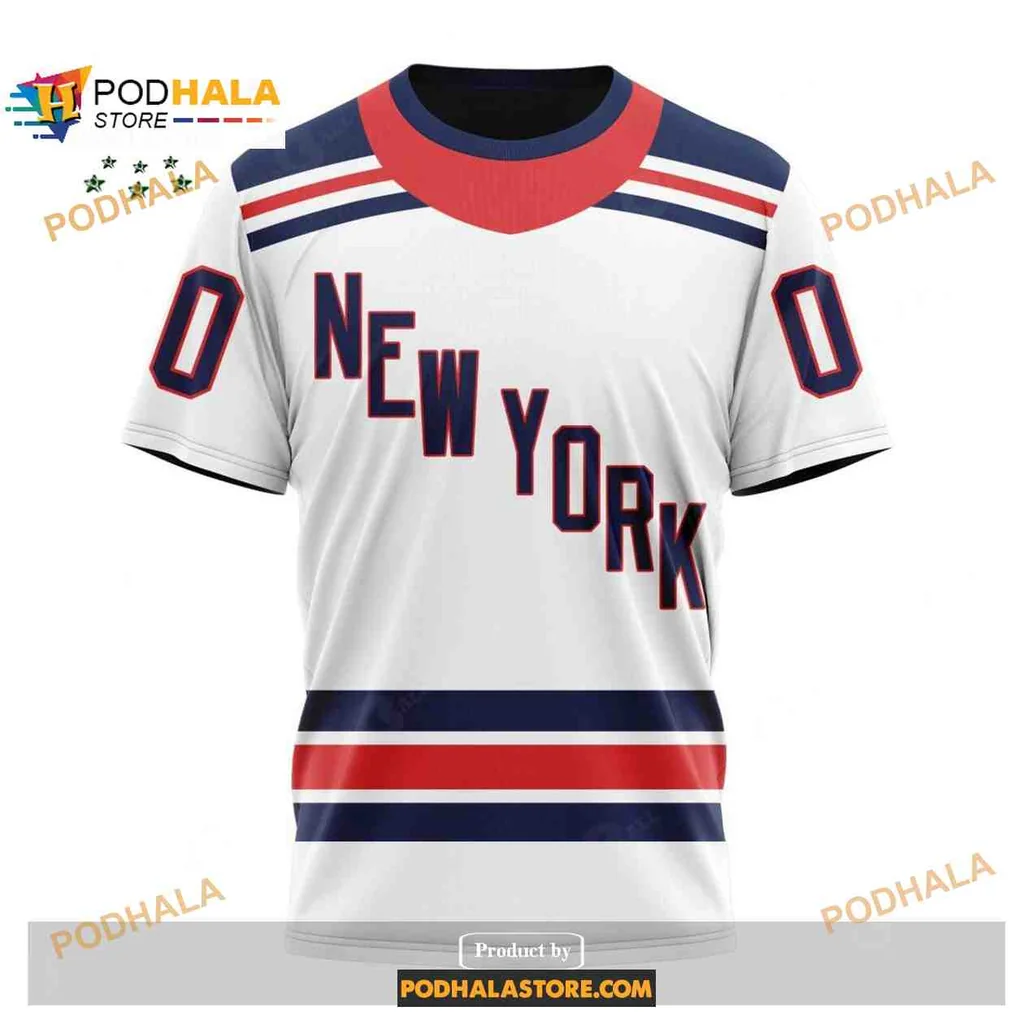 Retro New York Rangers AOP Hoodie With Bold Red And Blue Accents Retro New York Rangers AOP Hoodie With Bold Red And Blue Accents