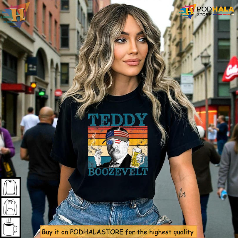 Retro Parody President Tee Highlighting Teddy Brewsevelt Mid Vintage Drinking Style