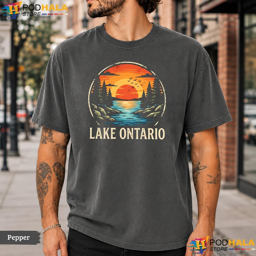 Retro Pine Lake Ontario Comfort Colors T-Shirt Vintage Sunset Graphic