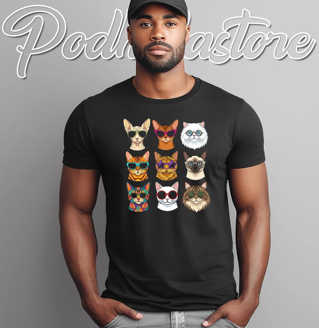 Retro Sunglasses Cat Mom T-Shirt Groovy Funky Kitty Graphic Apparel