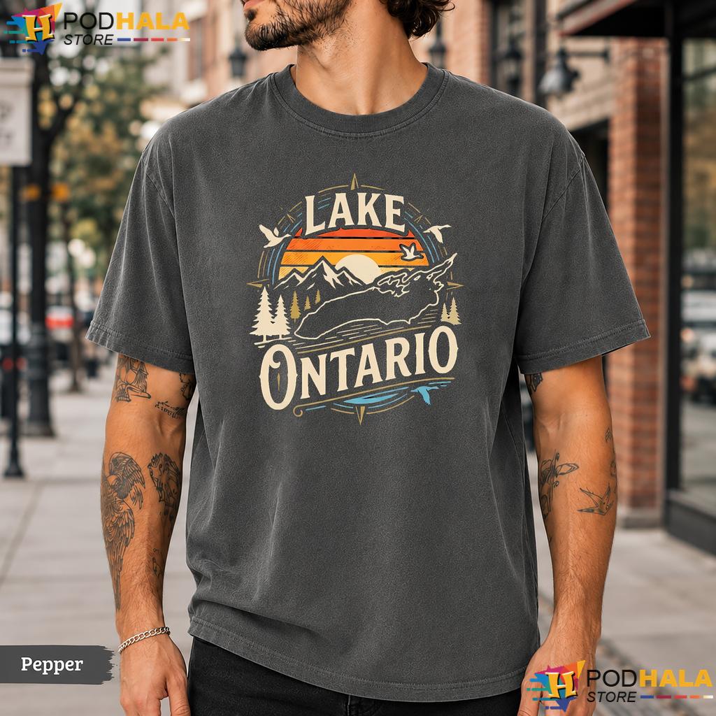 Retro Sunset Lake Ontario Comfort Colors T-Shirt Great Lakes Graphic Tee