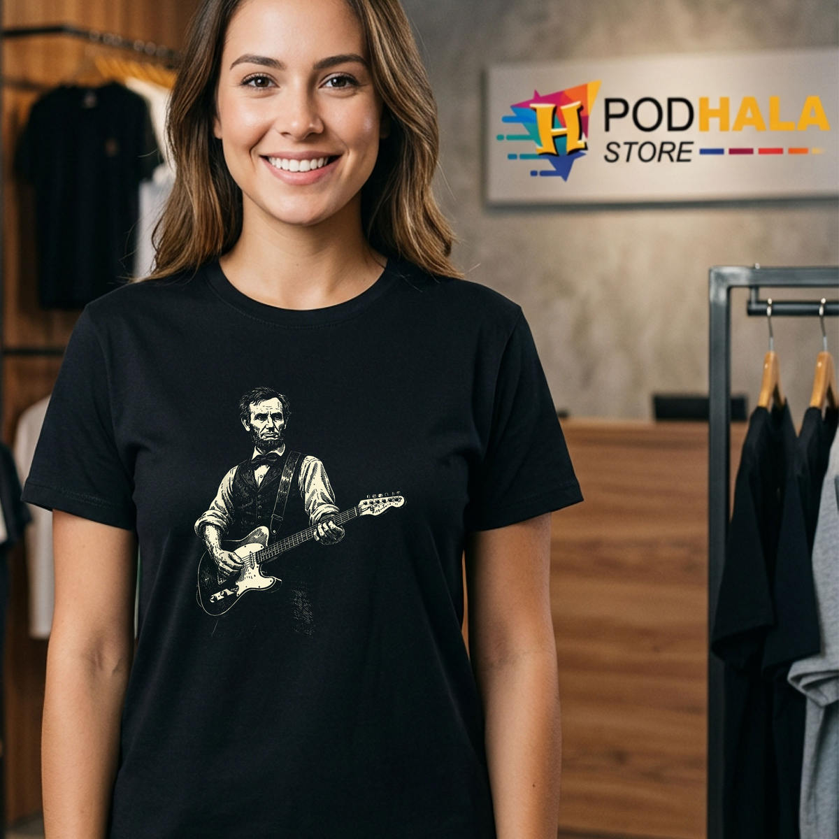 Retro Vintage Abraham Lincoln Shirt 2026 President Playing Guitar Funny Gear