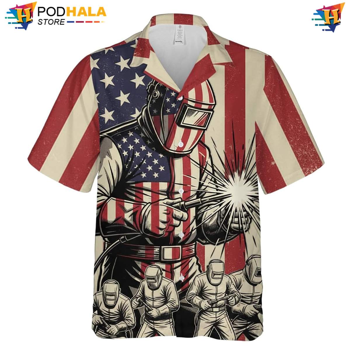 Retro Welder Hawaiian Shirt Mens Button Down Welding Worker Beachwear Outfit