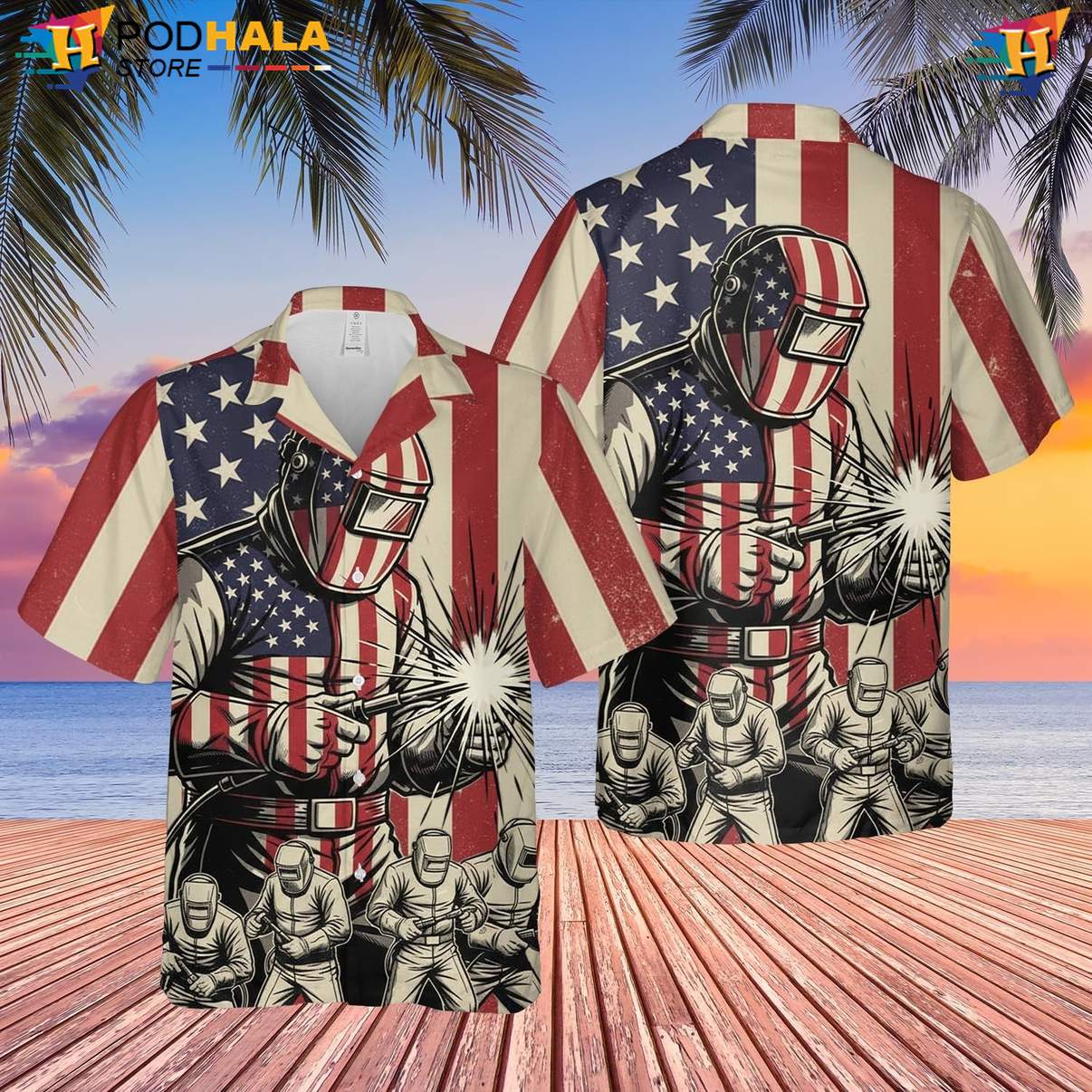 Retro Welder Aloha Shirt Mens Button Down Welding Worker Beachwear Outfit Retro Welder Aloha Shirt Mens Button Down Welding Worker Beachwear Outfit